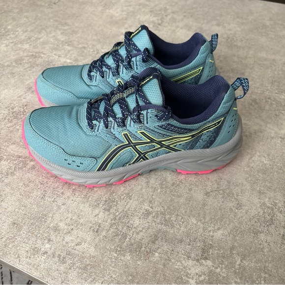 Asics Women’s Gel Venture 9 Running/Walking Shoes Gray Teal Pink Size 8 - Picture 1 of 8